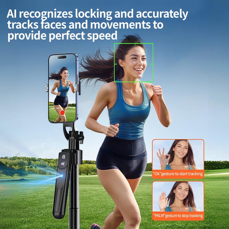 Stjiatu Auto Face Tracking Tripod with 360 Rotation Stand, 70.9" Ai Motion Tracking, Selfie Stick Rotation with Remote, Motion Sensor Phone Stand, for Vlog/Live Stream/Video Recording - Image 2